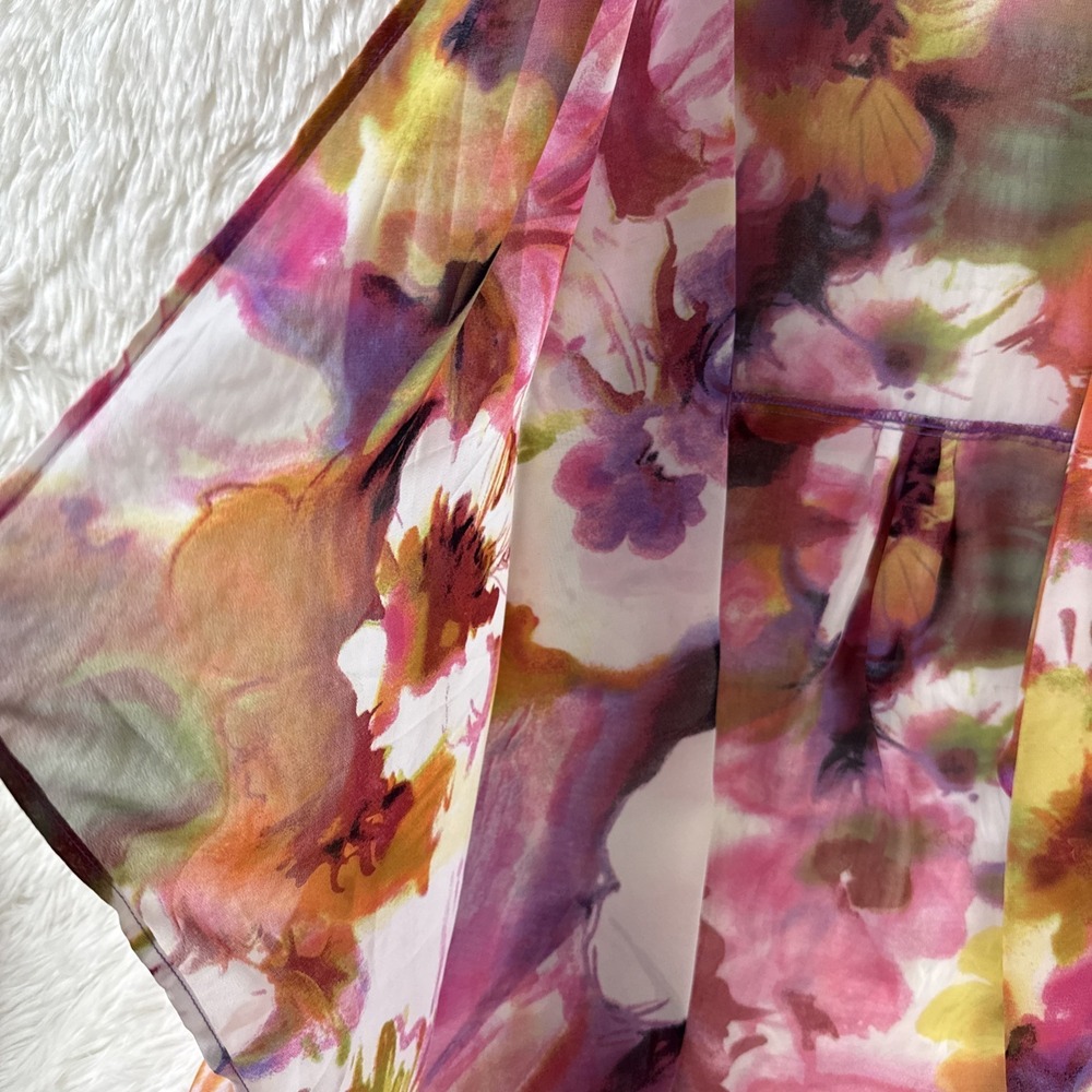 Susan Graver 3X Sheer Floral Kimono Open Front Sleeveless Boho Watercolor - Picture 7 of 10